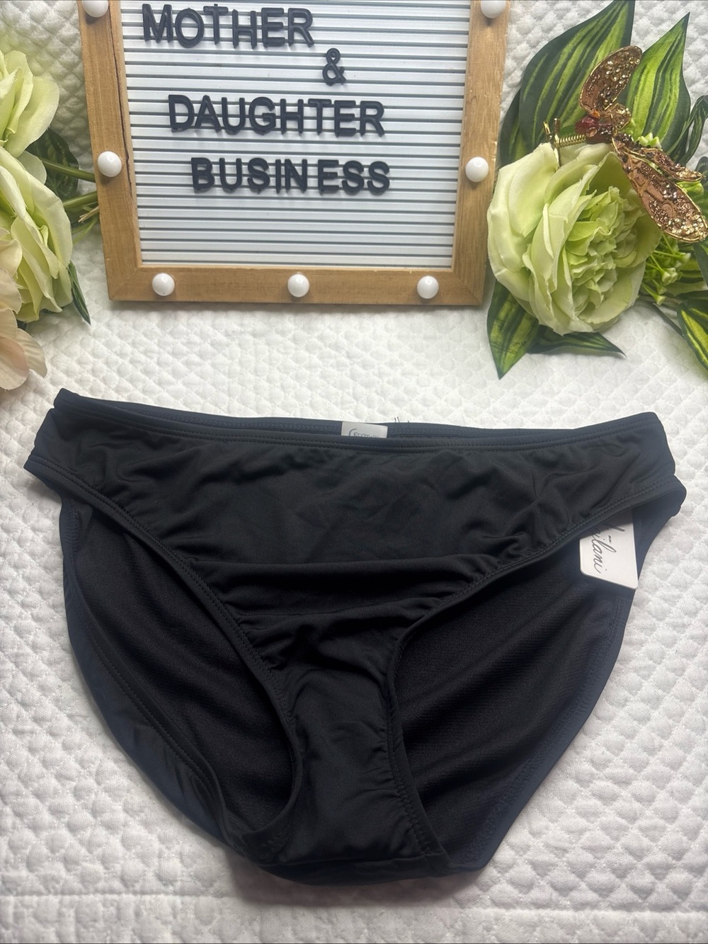 Leilani BLACK Solid High Waist Swim Brief Bottom, US 8W